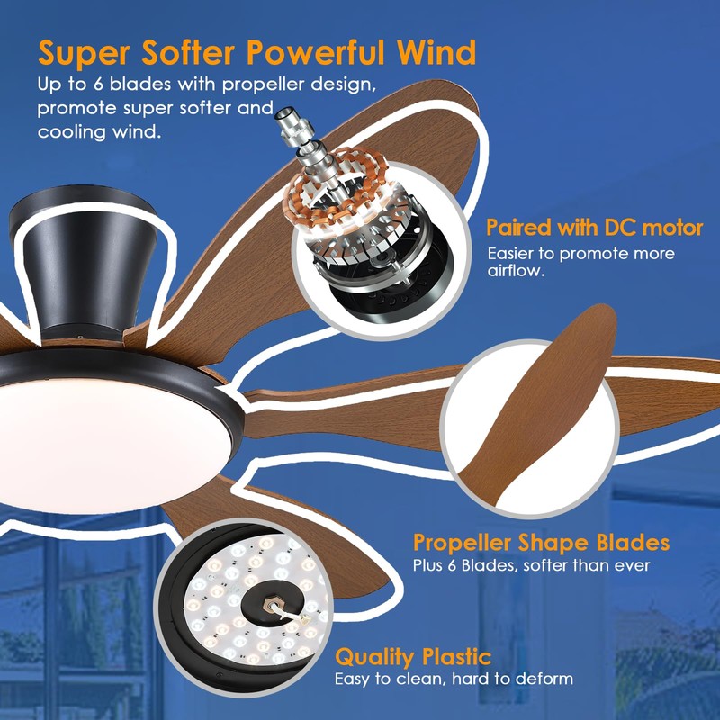 Ceiling Fans with Lights, 51 inch Modern Low Profile Ceiling