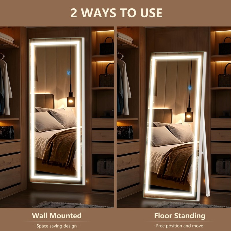 GlasFlength 56"x18" LED Full Length Mirror with Stand – Wall