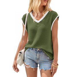 Imily Bela Summer Cap Sleeve Sweater Vest for Women Casual V Neck Sleeveless Knit Pullover Tank Tops 2025 Spring Shirts Army Green