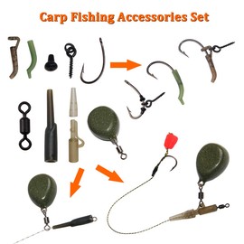 217pcs/box Carp Fishing Tackle Box Anti Tangle Sleeve Line Aligner Bait Screw Stopers Carp Hook Carp Iron Weights for Carp Fishing Bait Making Carp Terminal Tackle