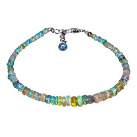 InfinityGemsArt Natural Black Opal Gemstone Dainty Beads Bracelet Women, October Birthstone, Healing Crystals, Gorgeous Jewelry Gift, 925 Sterling Silver Chain 8 inch