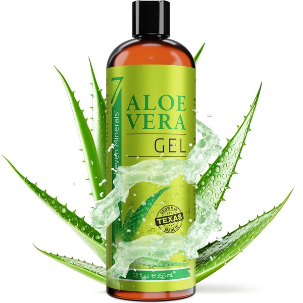 Seven Minerals Organic Aloe Vera Gel with 100% Pure Aloe from Freshly Cut Aloe - NO ACRYLATES & CROSSPOLYMERS, so it absorbs Rapidly with No Sticky Residue - Big 355 ml / 12 fl oz