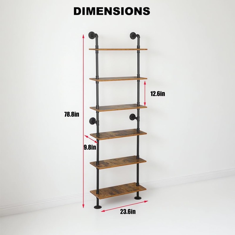 HEONITURE 5 Shelf Industrial Pipe Shelving, Black Modern Bookcase Bookshelf,