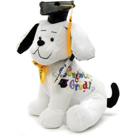 Graduation Autograph Stuffed Dog, Words : Congrats Grad! (10.5 Inch) - Black Cap