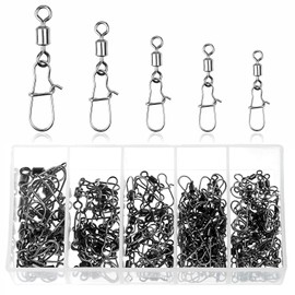JSUOEO Fishing Swivels, 125 Pieces Fishing Fishing Swivels Set #2#4#6#8#12 Stainless Steel Ball Bearing Swivel Fishing Snap 8-28 kg with Carabiner Fishing Accessories for Trout Bass Zander