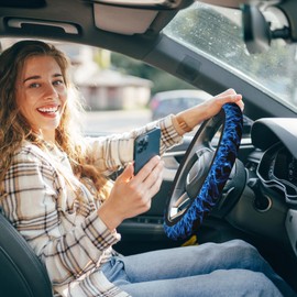 SISROW Blue Fire Universal Steering Wheel Cover Cool Flame Car Wheel Cover 15 Inch Steering Wheel Cover Car Steering Wheel Protective Cover Steering Wheel Cover with Grip