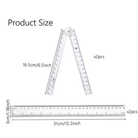 4Pack 30cm Ruler 30cm FoldingRuler and 300 mm Plastic Ruler Multipack Clear 12 Inches Shatter Resistant (Clear-4Pcs)