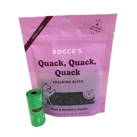 BOCCE'S Quack, Quack Training Bites Duck & Blueberry Recipe. One Three Ounce Bag (85 g). Biggs Dog Waste Roll