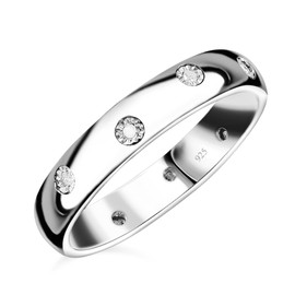 TJC Band Ring for Women Size V Flush Setting in Platinum Plated 925 Sterling Silver April Birthstone Metal Wt. 3 Grams