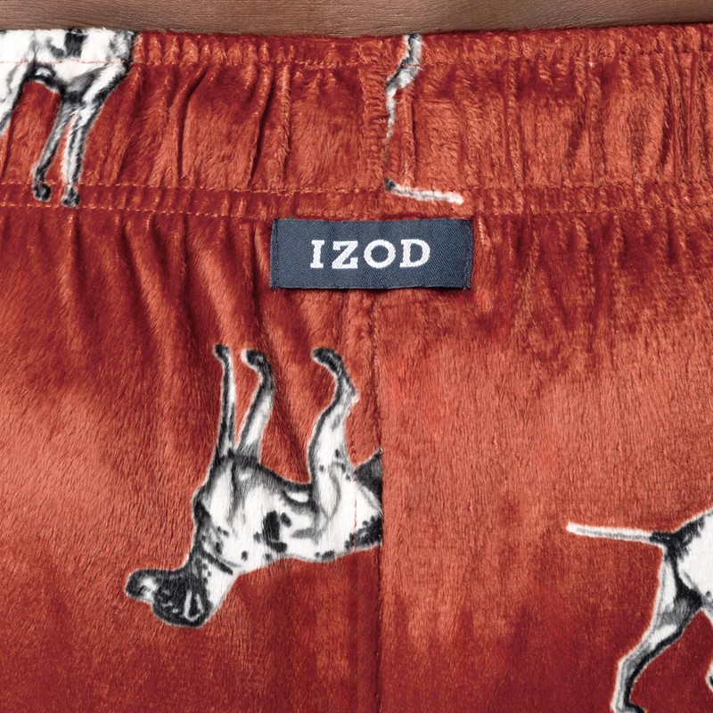 IZOD Men's Lite Touch Fleece Sleep Pajama Pant, Red/Dogs, Large