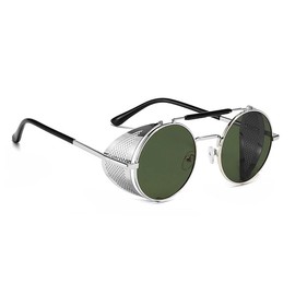 besbomig Retro Steampunk Style Sunglasses for Mens and Womens Round Polarised Sunglasses Vintage Eyewear Polarized UV400 Protection Driving Travelling Sports Goggles
