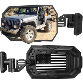 KARSAM Aluminum Wrangler Mirrors Doors Off for 1997-2018 Jeep Wrangler LJ TJ JK/JKU Accessories, Wider View Foldable JK Side Mirror Replacement Kit, No Vibrate & Wobble, Easy Install, Not Fit Doors On