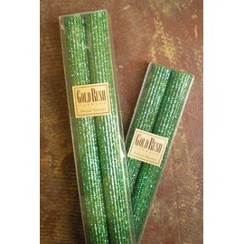 8 Inch Natural Beeswax Glitter Candles, Emerald Green Color, Boxed Set of 2