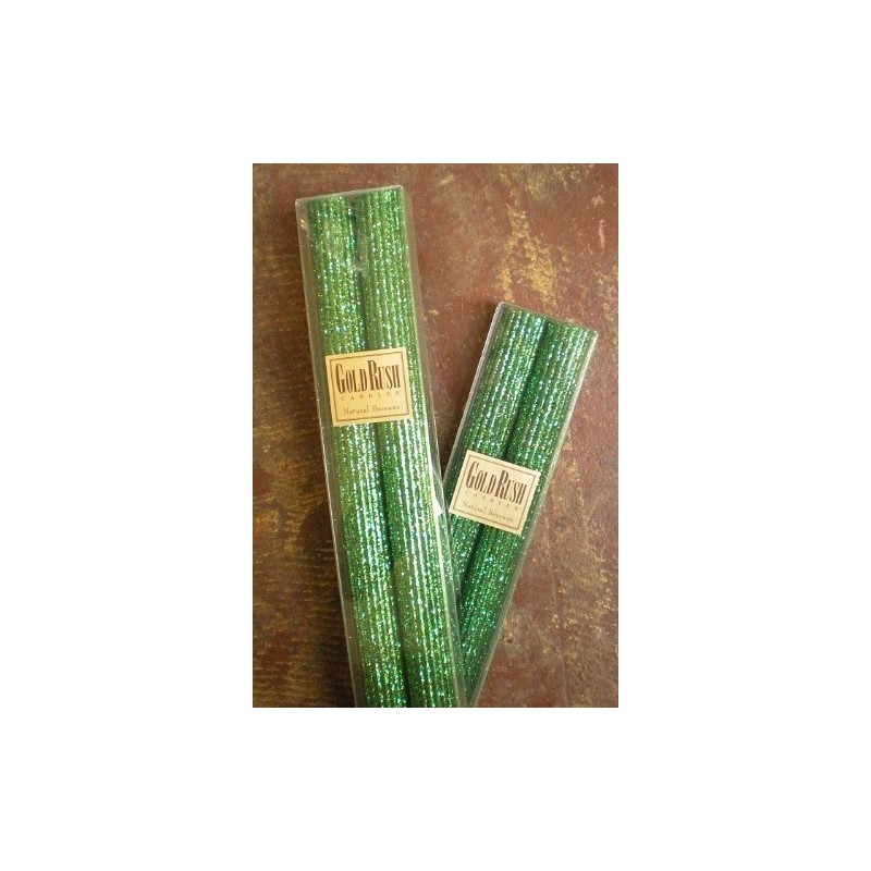 8 Inch Natural Beeswax Glitter Candles, Emerald Green Color, Boxed