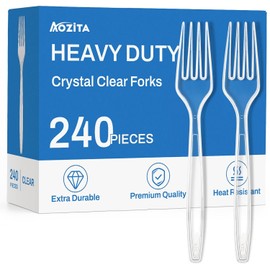 240 Count Extra Heavy Duty Clear Plastic Forks, Solid and Durable Premium Disposable Forks - BPA-Free & Heat Resistant Plastic Cutlery Utensils for Parties, Events and Everyday Use