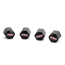 XDG 4Pcs Valve Stem Air Caps Red SS Logo Car Tire Covers Rustproof Zinc Alloy Chrome for Chevy Camaro Ford Styling Decoration Accessories(Tires Parts Valve Caps) (Black)