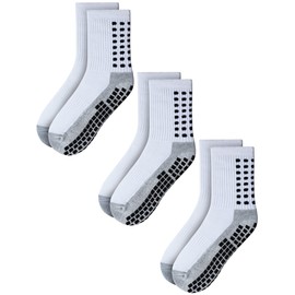 RATIVE Anti Slip Non Skid Slipper Hospital Crew Socks with grips for Adults Men Women (Medium, 3 pairs-white)