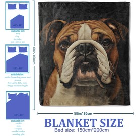 Plistiz English Bulldog Throw Blanket for Women Girls Boys, Soft Flannel Blankets Gifts for Living Room Couch, Home, Sofa Decor, 50"x60"