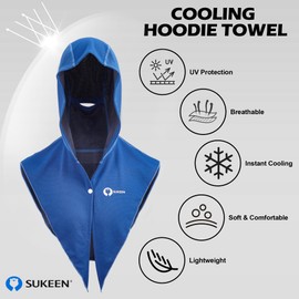 Sukeen Cooling Hoodie Towel, UV Protection Cooling Towels for Neck and Face, Lightweight Absorbent Cooling Neck Wraps for Workout, Sports, Cycling, Cooling Towels for Hot Weather, Dark Blue