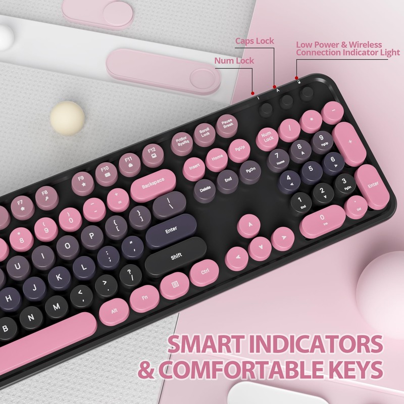 iRoboosta Pink Wireless Keyboard and Mouse Combo, 2.4GHz Creamy Keyboard