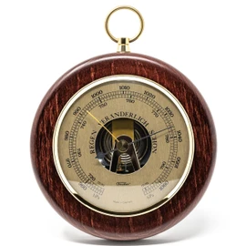 Fischer 1366R-22 Barometer - 140 mm Pressure Gauge with Real Wood Housing Stained Mahogany Coloured - Brass - Made in Germany