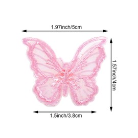 50 piezas de encaje de mariposa de doble capa de organza con encaje de mariposa, bordado de tela de encaje para costura, manualidades, ropa, vestido, adornos de pelo, decoración de boda (rosa)