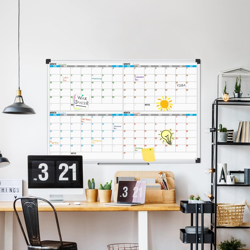 XBoard Magnetic Calendar Whiteboard 36" x 24", 4 Months Calendar