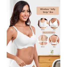 HORISUN Wireless Seamless Bras for Women No Underwire Wavy V Neck Soft Support Full Coverage Comfortable Bra (White,2XL)