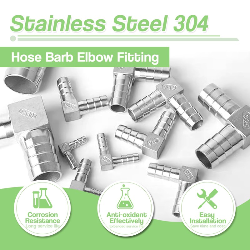 Goldpea 10mm(3/8") Barbed Stainless Steel 304 Hose Barb Elbow 90