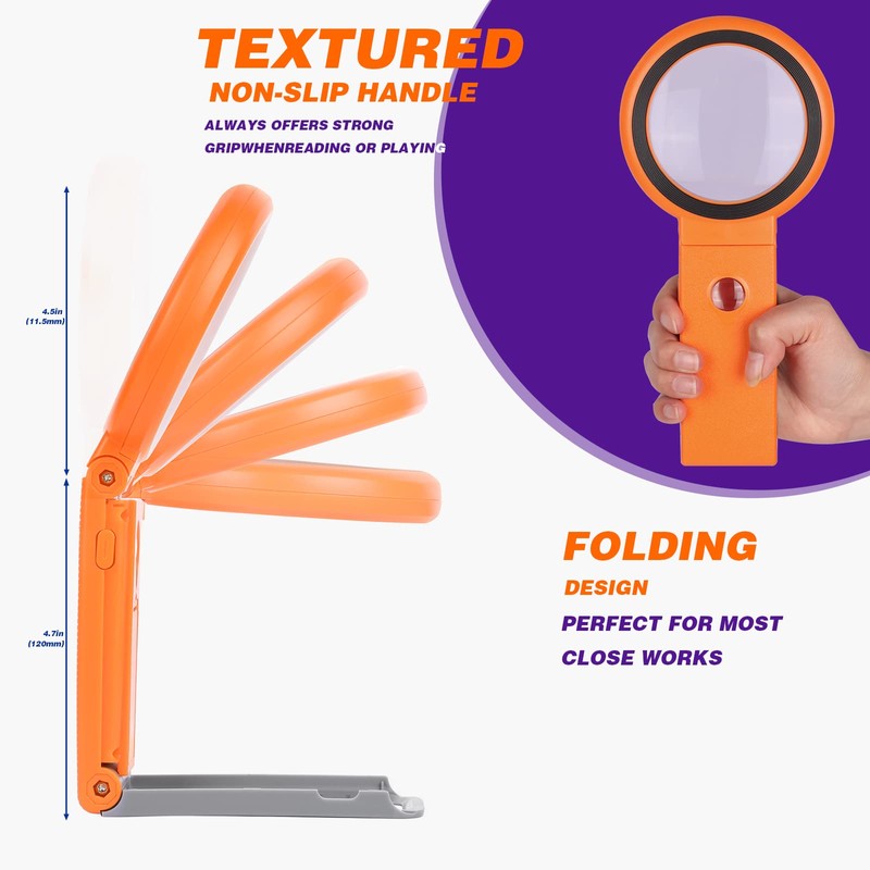 Magnifying Glass with Light and Stand, Foldable Handheld Magnifying Glass