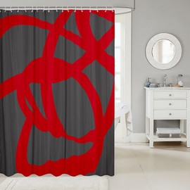 jejeloiu Red and Grey Shower Curtain 72"x72" Geometric Stripe Bathroom Shower Curtain Set Geometry Bath Curtain Modern Art Abstract Kids Bathroom Accessories