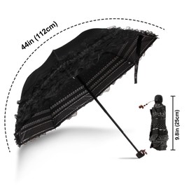 YUEHUA Princess Lace Vintage Lace UV Parasol Folding 3D Flower Embroidery Umbrella 3 Folds Black Rain Days Snow Days Sunny Days Available