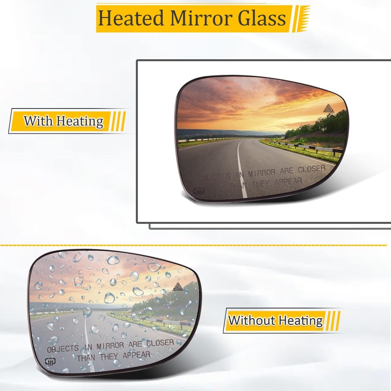 GrteRokky Right Side Mirror Glass w/Heated|Blind Spot Detection Compatible for
