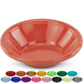 DecorRack 24 Small Plastic Bowls, 7 inch Disposable Popcorn, Soup, and Salad Bowls, Kids Birthday and Holiday Party Supplies, Fruit Snack Serving Bowl 12 oz, Orange (Pack of 24)