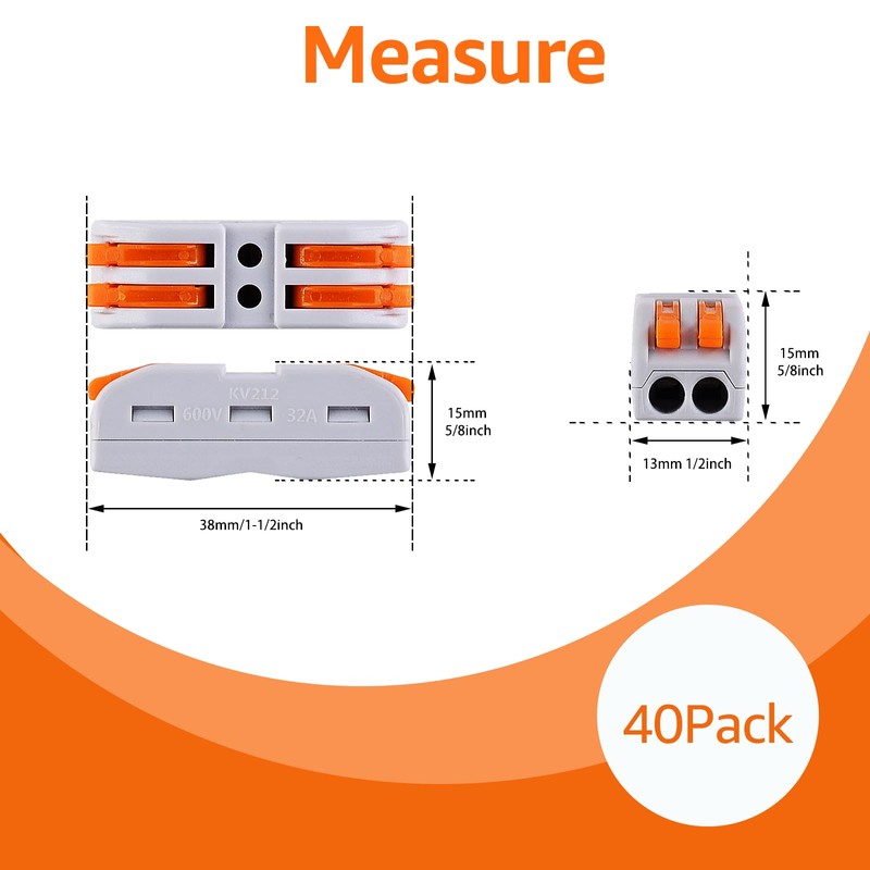 40pc Inline Compact Wire Connectors, USUPERINK Inline Wire Connector, Push