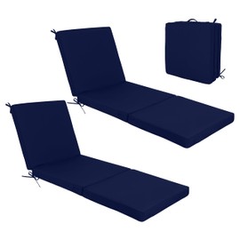 Chaise Lounge Cushions Outdoor Set of 2, Tri-Fold Lounge Chair Cushion with Hook & Loop Fasteners, Water Resistant Patio Furniture Replacement Cushion for Outdoor Pool, 71''L x 23.6''W x 3''T(Navy)