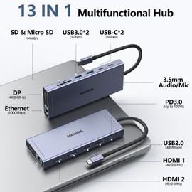 USB C Docking Station Dual Monitor, 14 in 1 Triple Display USB C Hub Multiport Adapter with 2 HDMI,DisplayPort,PD Charging,Ethernet,6 USB C/A Ports,SD/TF, Laptop USB C Dock for MacBook/Dell/HP/Lenovo
