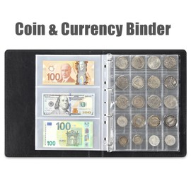 MUROAD Coin and Currency Collection Book Album, Include 130 Pockets Coin Collecting Book Holder, 60 Pockets Paper Money Currency Collection Supplies Holders (Coin & Currency Binder)