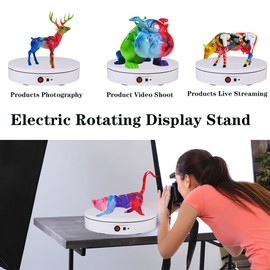 JAYEGT Motorized Rotating Display Stand，360 Degree Electric Rotating Turntable for Photography Products Display，Live Show,Remote Control +5 Colors Backgrounds(White / 8.66inch / 66 Lbs Load / Rechargeable)