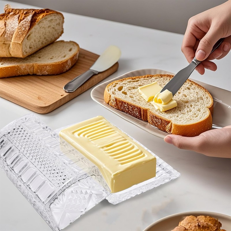 PYVYLO Glass Butter Dish with Lid,Large Deep Covered Butter Dish,Clear