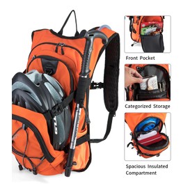 Hydration Backpack Pack with 2L Water Bladder 18L Hiking Backpack Women Men Lightweight Hydropack Insulated Daypack for Biking, Running, Festival (Orange)