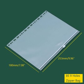 12 Pcs B5 Binder Pockets Document Wallet, Translucent 9-Hole Plastic Zipper Bag Folder Organizer Waterproof PVC Loose Leaf Bags for Files Notebooks Cards