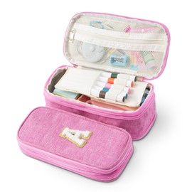 Large Capacity Pink Pencil Case, Cute Pencil Case Pencil Pouch with Zipper For Girls Women, Expandable Preppy Pencil Bag Large Storage High Capacity Bag Organizer for School Home Office Supplies, A