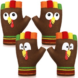 Cutecrop 4 Pairs Sports Run Now Gobble Later Running Gloves(Brown,Cute Turkey)