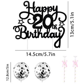 20th Geburtstag Kuchen Dekoration Kuchen Toppers Schwarz Zahl Kerzen Birthday Torten Dekoration Sternen Papierfächer Ballon Torte Toppers Kuchendeko für 20. Geburtstag Dekorationen Party Zubehör