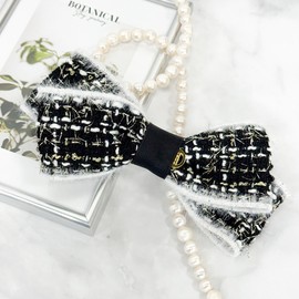 Burnaby white fringe black gold thread ribbon pin 10cm / 버나비 화이트 프린지 블랙 금사 리본핀 10cm