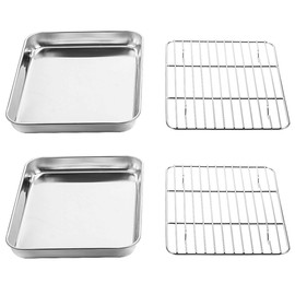 Wildone Baking Sheet with Rack Set [2 Sheets + 2 Racks], Stainless Steel Cookie Pan baking Tray with Cooling Rack, Size 9 x 7 x 1 Inch, Non Toxic & Heavy Duty & Easy Clean