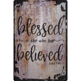 Wall Sign Blessed is she who has believed luke bible verse religion cursive Decorative Art Wall Decor Funny Gift