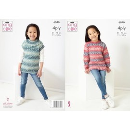 King Cole 4 Ply Knitting Pattern - 6040 Children's Sweater & Pullover