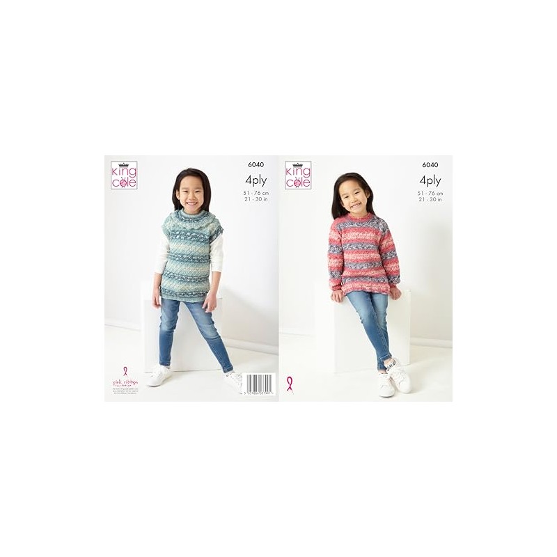 King Cole 4 Ply Knitting Pattern - 6040 Children's Sweater